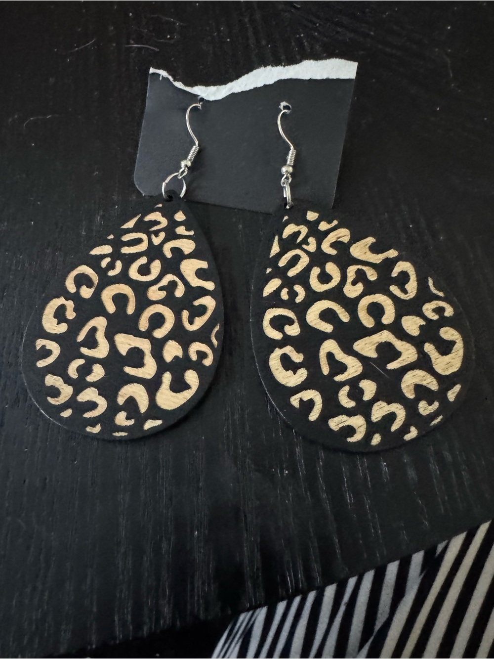 Black and Gold Leopard Teardrop Earrings - Women Jewelry
